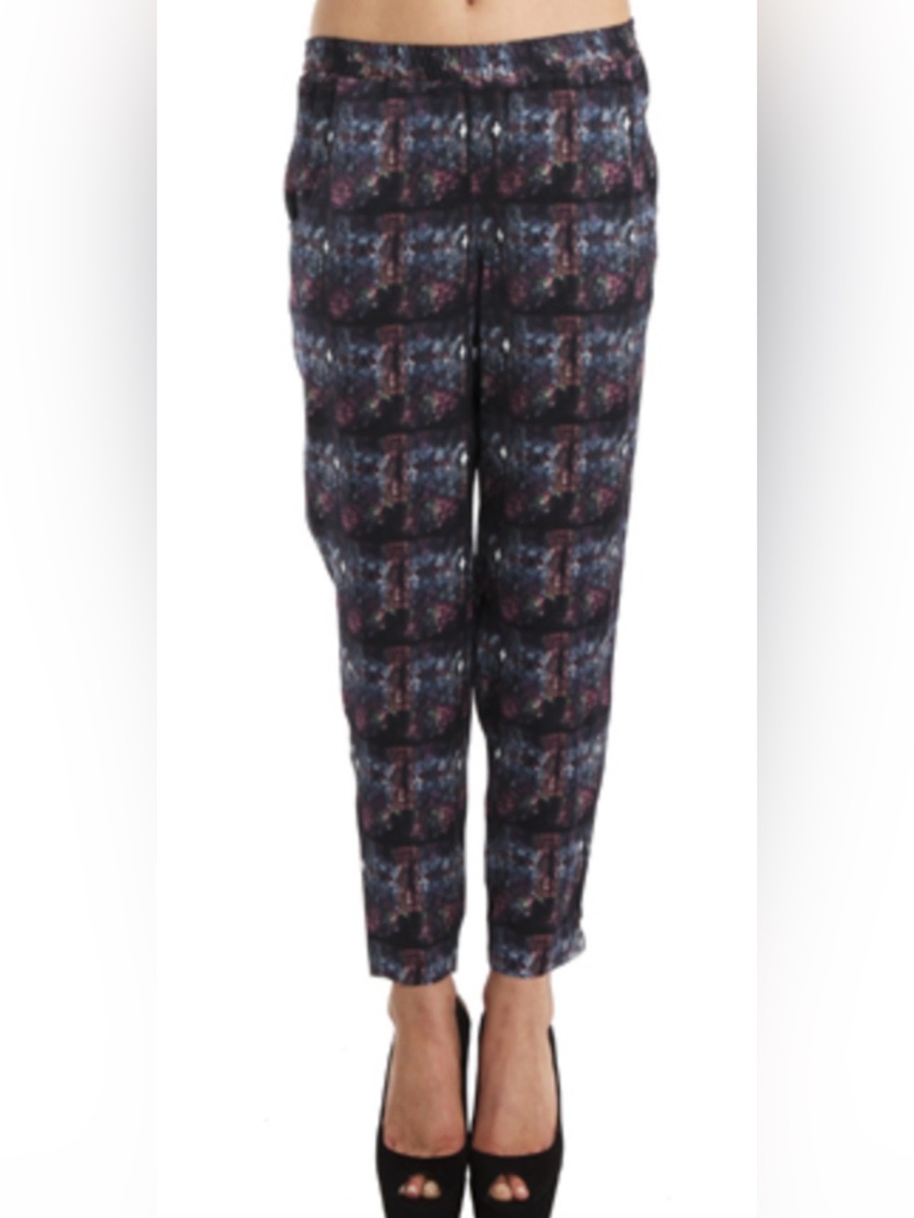 Theyskens’ Theory Panders IShelter Silk Blend Abstract Print Tapered Pants Sz S